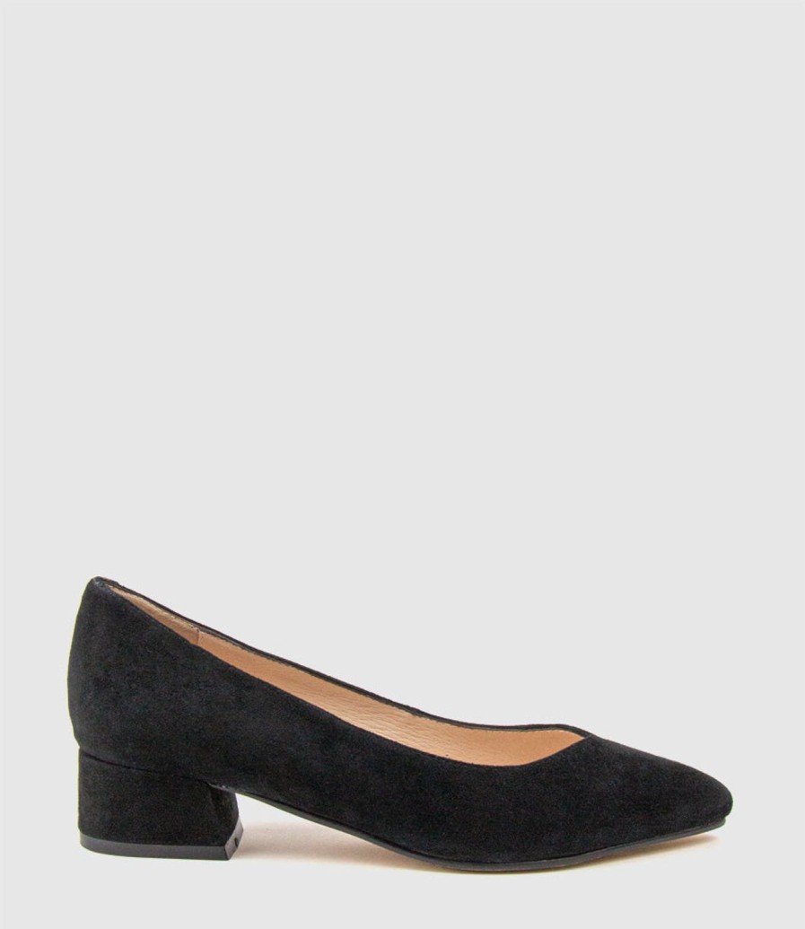 Edward Meller Audrey35 Low Block Heel Pump In Black Suede Wholesale