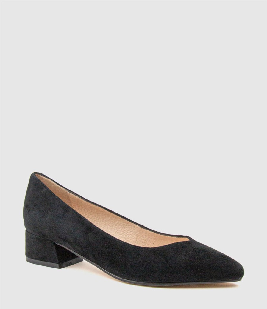 Edward Meller Audrey35 Low Block Heel Pump In Black Suede Wholesale