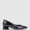 Edward Meller Andrea40 Pointed Block Heel Pump In Black Croc Clearance