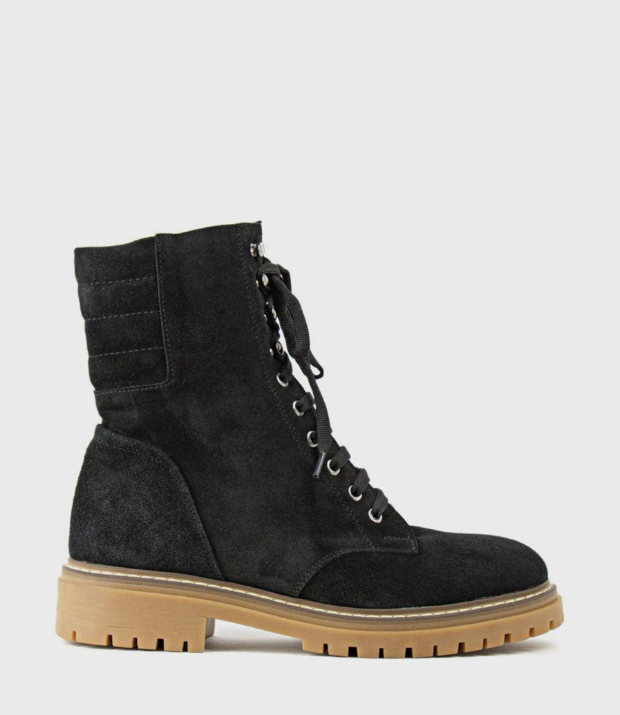 Edward Meller Woden Lace Up Combat Boot In Black Suede Best