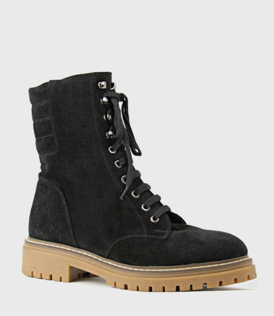 Edward Meller Woden Lace Up Combat Boot In Black Suede Best