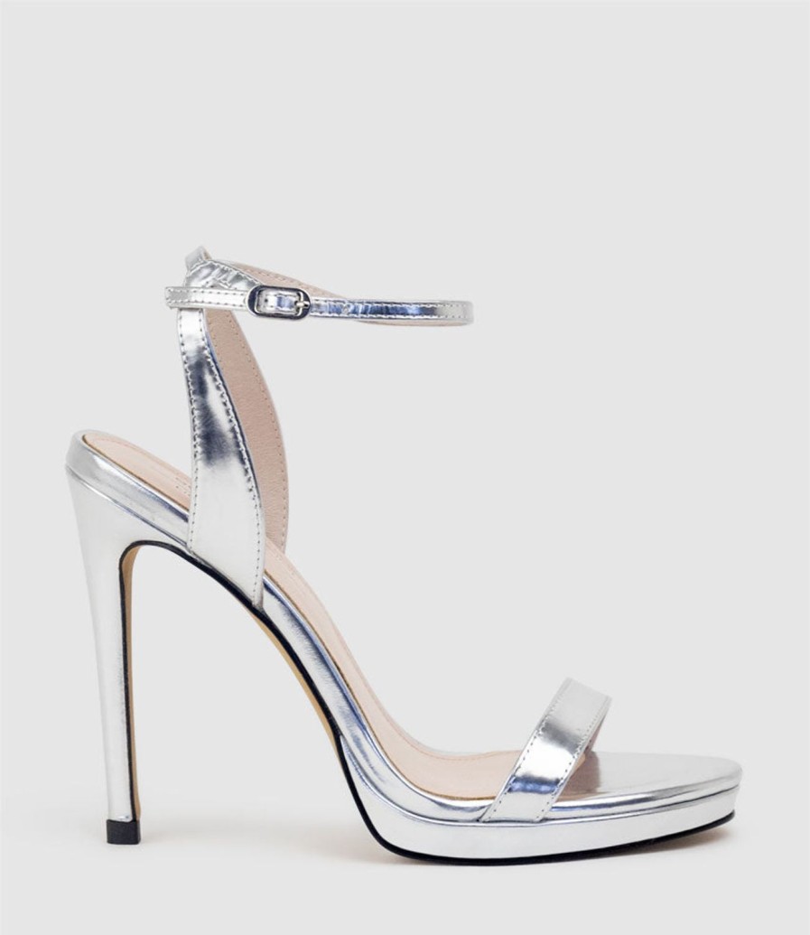 Edward Meller Whisper110 Single Strap Platform Sandal In Silver Mirror Clearance