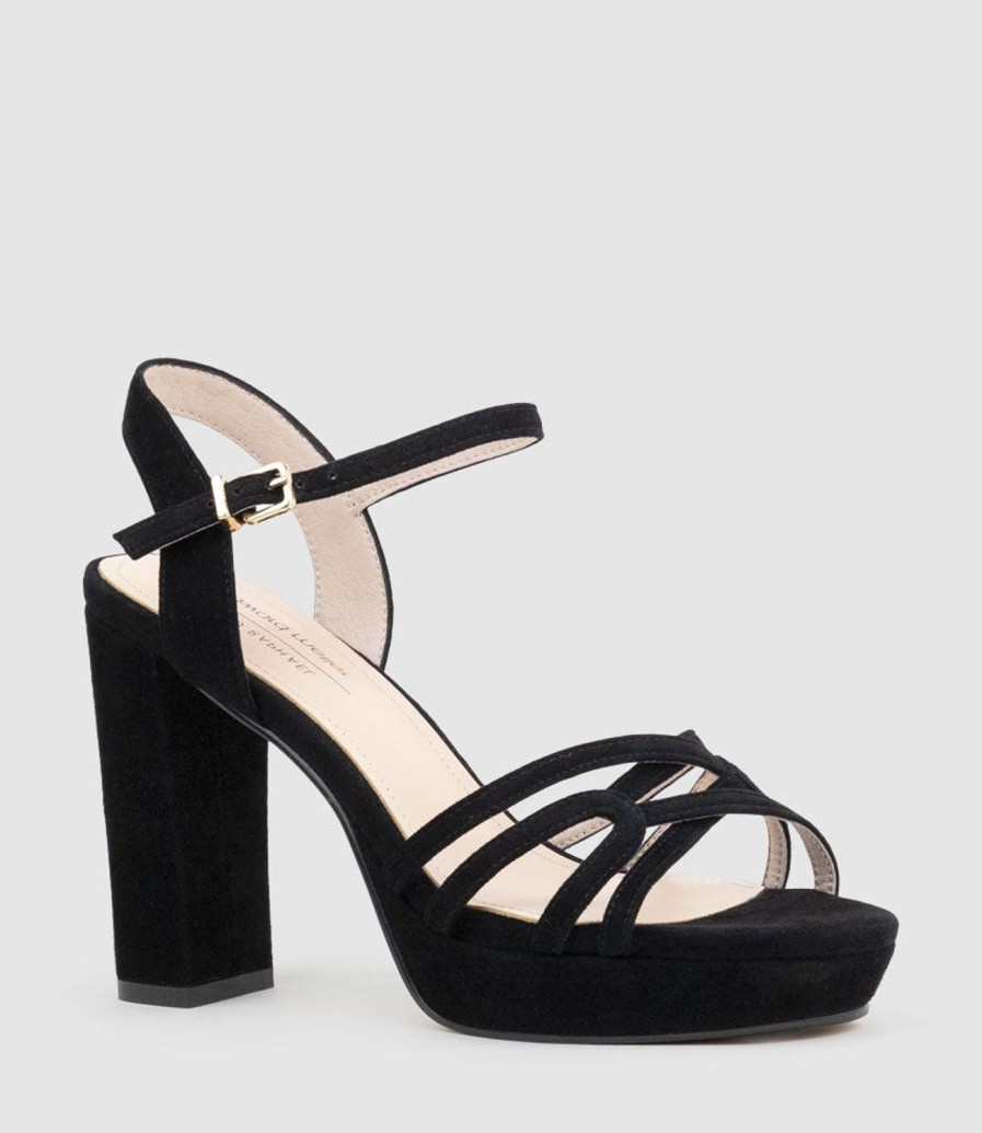 Edward Meller Ria100 Strappy Platform Sandal In Black Suede Hot