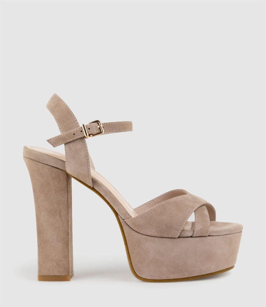 Edward Meller Ramona125 Inverted Crossover Platform Sandal In Nude Suede Wholesale