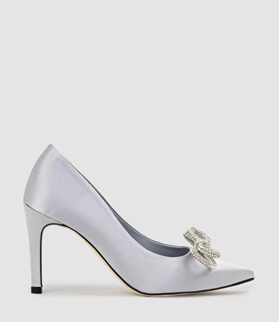 Edward Meller Astiria90 Pump With Crystal Bow In Silver Satin Wholesale